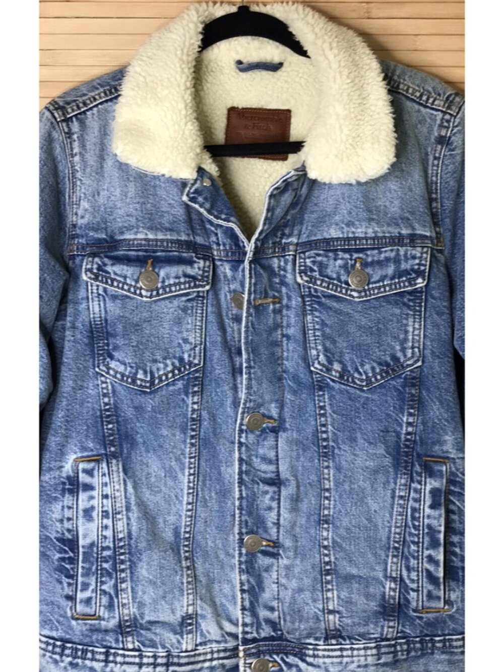 Abercrombie & Fitch Men's Sz XS A&F Denim Sherpa Lined jeans jean jacket - Picture 2 of 8